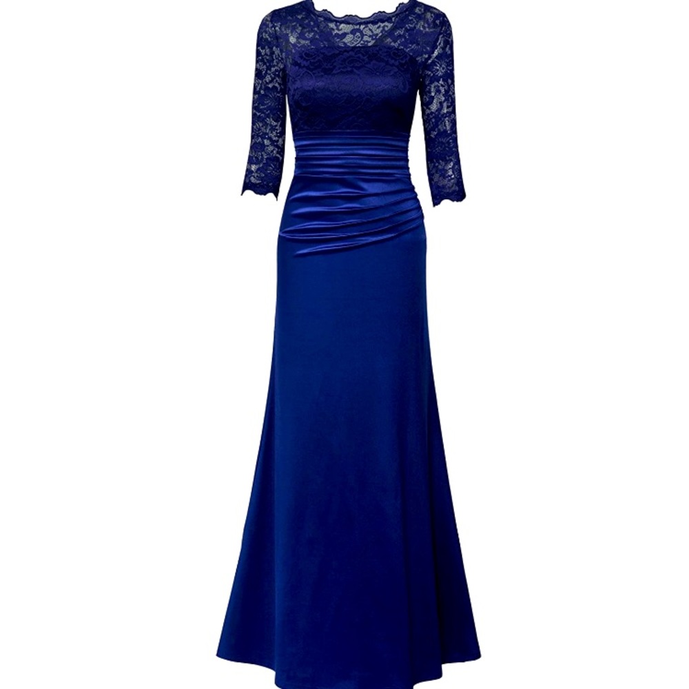Miusol Womens Lace Ruched Maxi Dress 2/3 Sleeve.